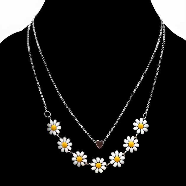 Beautiful Golden Daisy Heart Two-Layered Necklace
