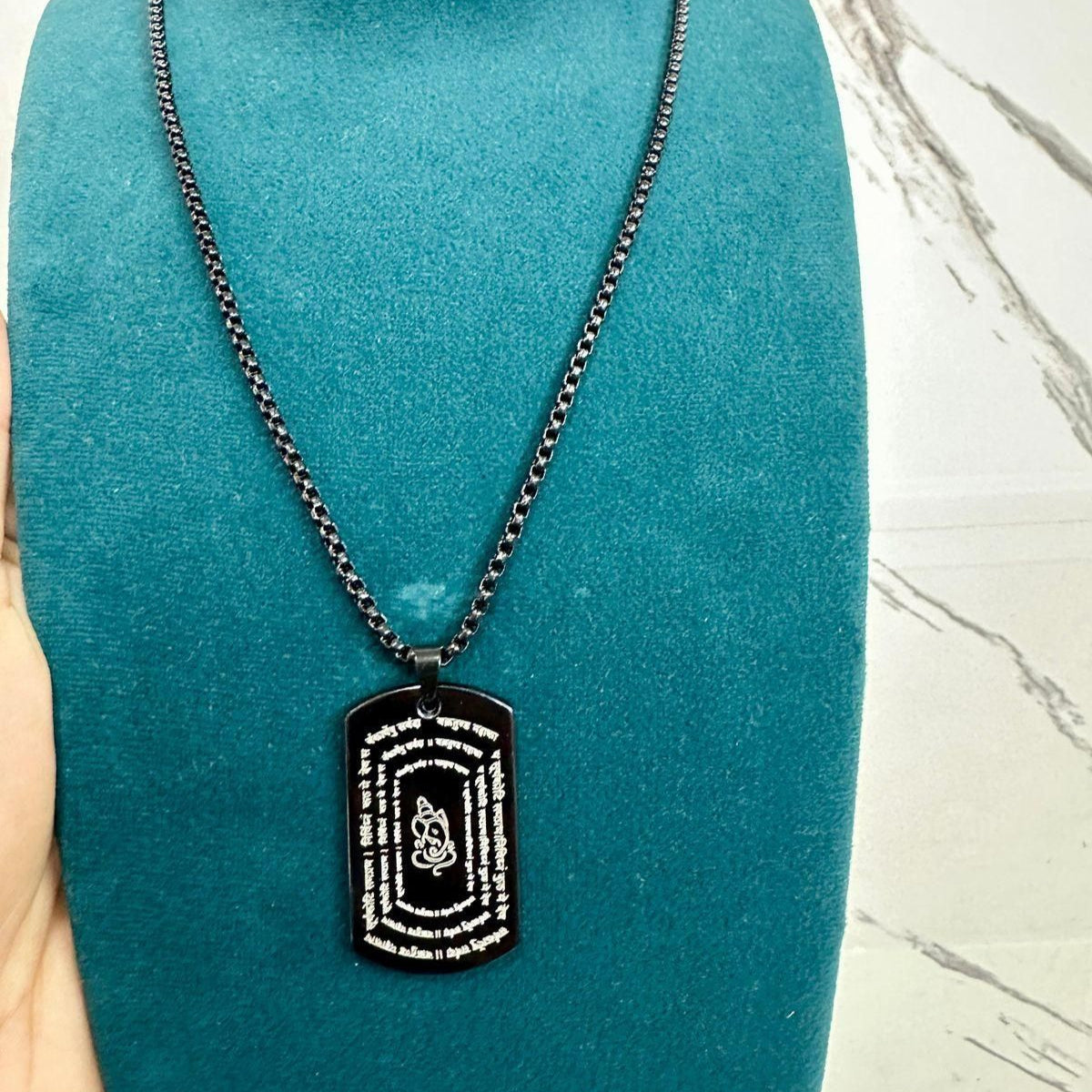 Devotional Ganpati Shlok Tag Pendant With Chain