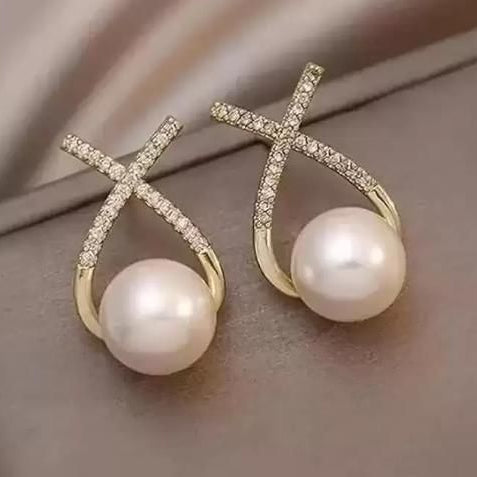 Korean Studded Cross Pearl Stud Earrings