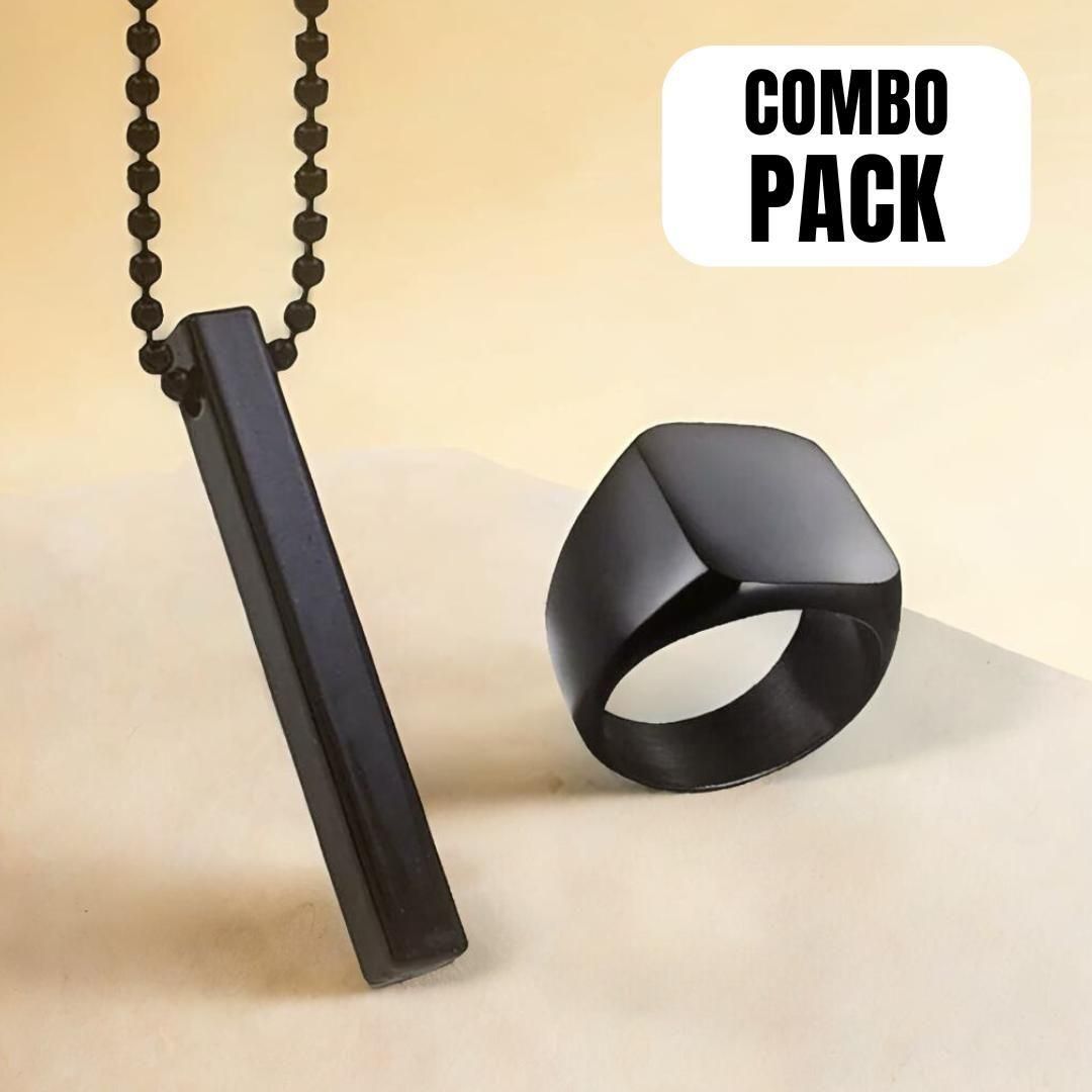 Saizen Black Vertical Bar Pendant with Ring