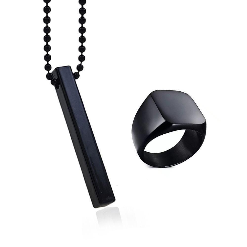 Saizen Black Vertical Bar Pendant with Ring