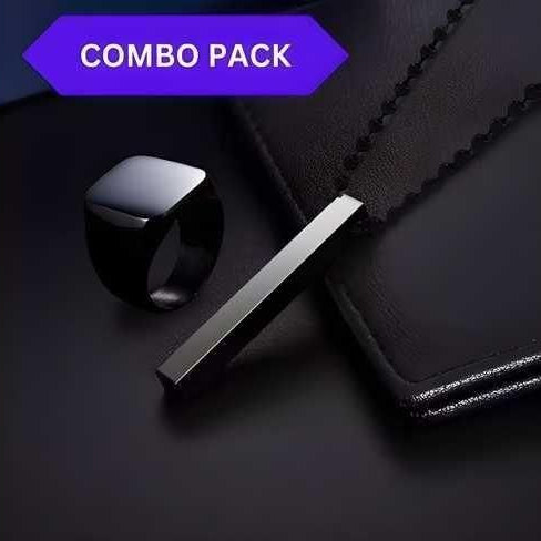 Saizen Black Vertical Bar Pendant with Ring