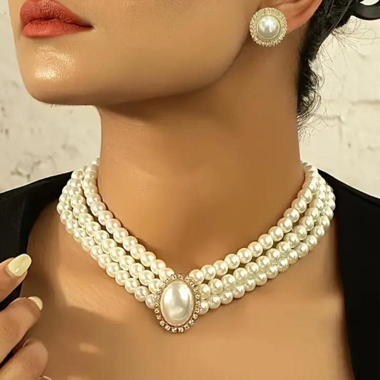 3 Layered Artificial Pearl Necklace