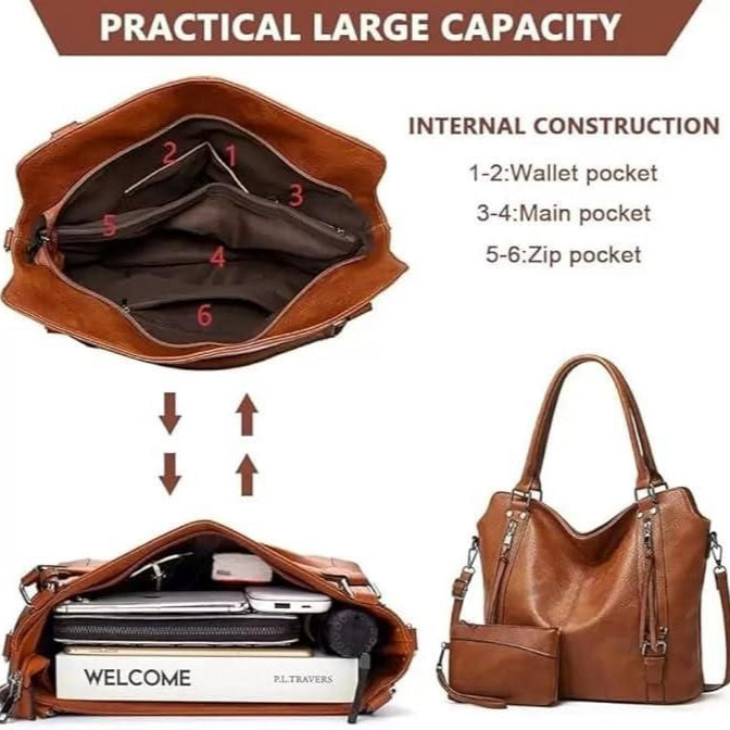 Tote Bag For Women PU Leather Hobo Bags for 2 in 1 Handbag
